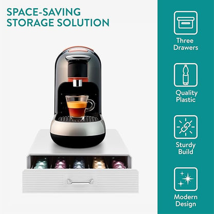 Navaris Coffee Pod Holder Drawer - 50 Capsule Storage Organizer Tray Counter Container - Fits Standard Sizes of Pods and Capsules - 1 Drawer Design - White