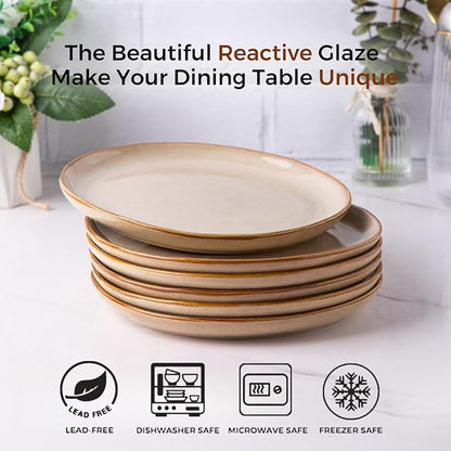 AmorArc Ceramic Plates Set of 6, 8.5 Inch Handmade Reactive Glaze Stoneware Plates set for Dessert, Salad, Appetizer, Small Dinner Plates, Microwave&Dishwasher Safe, Scratch Resistant