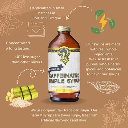 Portland Syrups - Caffeinated Simple Syrup - Premium Beverage Concentrate for a Boost of Clean Energy - Add to Soda, Cocktails, Tea, Coffee Drinks, and More - 12 oz with 24 Servings (Pack of 2)