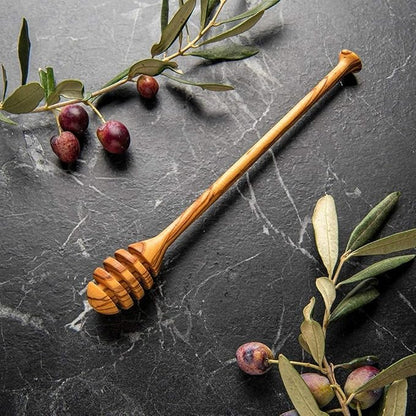 Olive Wood Honey Dipper/Honey Spoon/Honey Server/Honey Stick – 7.1 Inch Handmade Thin Wooden Drizzler