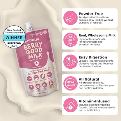 Choolip Berry Good Milk – 10-Pack Lactose-Free Vitamin Milk for Cats & Dogs | Vet-Formulated Pet Drink Supporting Urinary, Joint & Digestive Health | Grain-Free, Ready to Serve