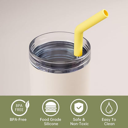 Tomorotec 6-Pack Stainless Steel Reusable Straw with Silicone Tip 3 Sizes, Metal Drinking Straws Fit for Stanley Quencher Tumblers 40oz, 30oz, 20oz, 14oz, Cleaning Brushes Included (Rainbow)