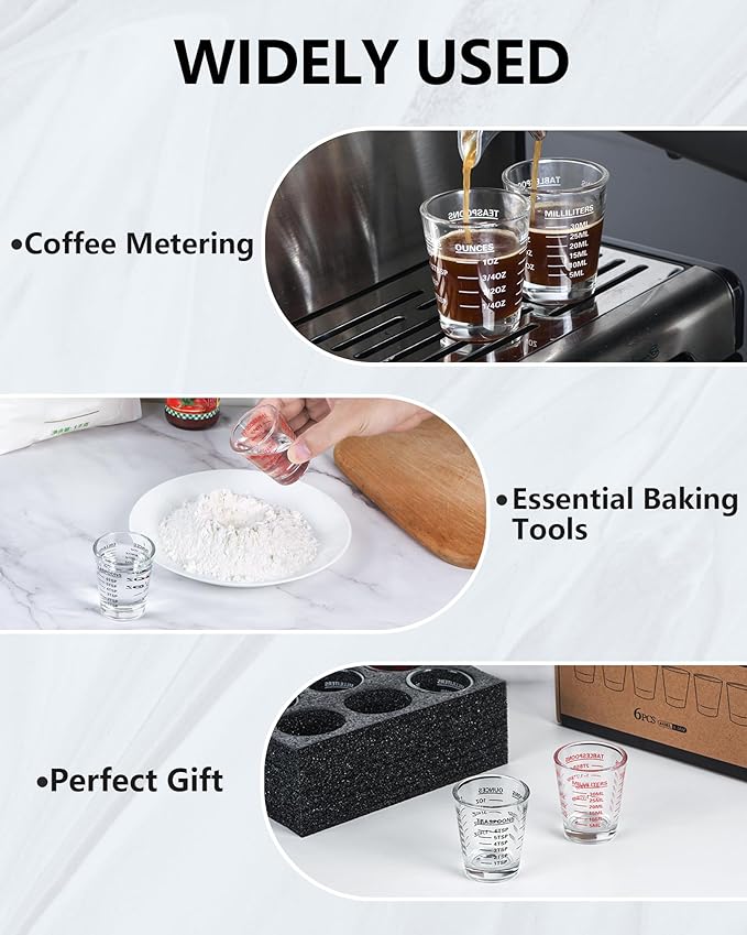 Shot Glasses Measuring Cup Set 4PACK Espresso Shot Glasses Liquid Heavy Glass 26-Incremental Measurement 1 OZ, 2 TBS, 6 TSP, 30 ML Kitchen Tools (RED&Black)