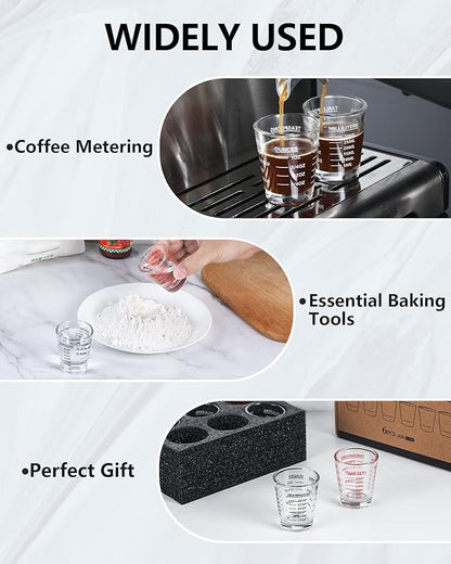 Shot Glasses Measuring Cup Set 2PACK Espresso Shot Glasses Liquid Heavy Glass 26-Incremental Measurement 1 OZ, 2 TBS, 6 TSP, 30 ML Kitchen Tools (Black)