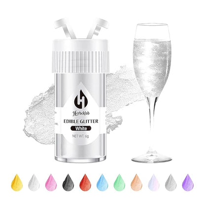White Edible Glitter for Cocktails - 6g White Luster Dust Edible Drink Glitter Food Grade Metallic Shimmer Powder Cake Sprinkles for Beverage Chocolate Candy