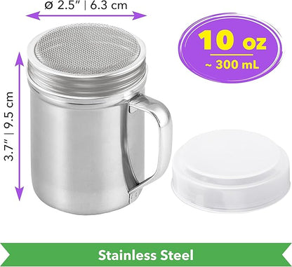 CUSINIUM Powdered Sugar Shaker Duster - With Handle - Cinnamon Shaker For Coffee Bar - Fine Mesh Dredge - 10 ounce | Style: Fine