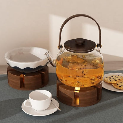 Teapot and Food Warmer - Portable Food Warmer for Camping and Traveling - Buffet Server and Warmer - Candle Food and Teapot Warmer - Acacia, 6.25" (Pattern 1)