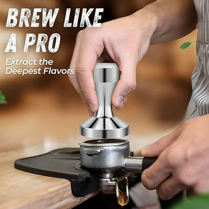 Flexzion Coffee Tamper 58mm Espresso Tamper Tool, Stainless Steel Barista-Quality Hand Press Espresso Maker with Ergonomic Silver Handle for Home and Professional Use