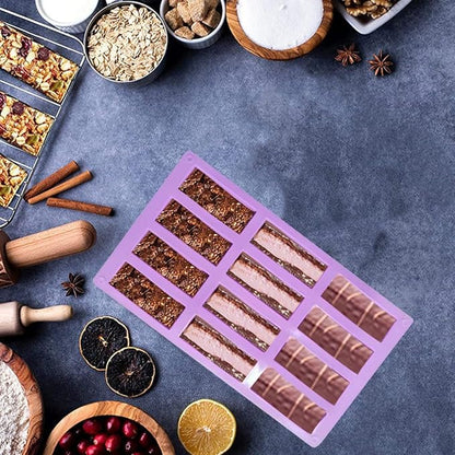 3Pcs oat bar mold - 12rectangle silicone molds - Chocolate silicone mold for baking candies/energy bars, cheesecake, dried fruit cereal cookies (3, purple)