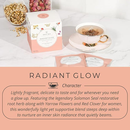 Tily Tea Radiant Glow Herbal Tea - Natural Tea to Support Skin Nourishment - Solomon Seal for A Glowing Complexion - Caffeine Free - 10 Plastic-Free Tea Bags