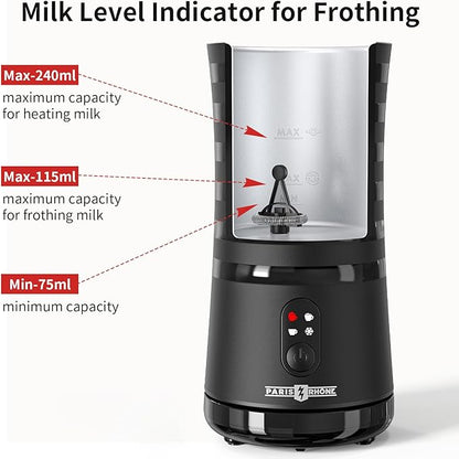 Milk Frother, Paris Rhône 4-in-1 Milk Steamer and Frother, Hot & Cold Foam Milk Warmer with Temperature Control, Auto Shut-Off Frothers for Coffee, Latte, Cappuccino, Macchiato