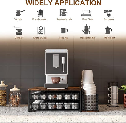 TQVAI K Cup Holder - 60 Capsule Capacity 2 Tier Sliding Pods Storage Drawer with Disposable Cups & Lids Holder, Coffee Bar Station Organizer for Countertop, Black