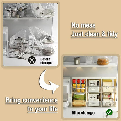 Acrylic Tea Bag Organizer Storage Box with 2 Transparent Drawers, Multi-Functional Coffee Pod K Cup Holder Container for Kitchen Home Office Organizer - White