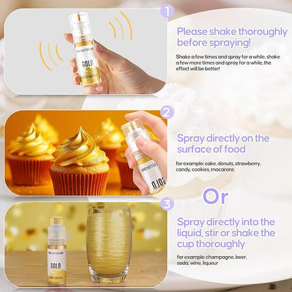 Edible Glitter Spray,2 Colors Iridescent & Iridescent Gold Food Grade Edible Glitter Set for Drink Cake Beverages,Cupcakes,Cake Pops and Cookies Decorating