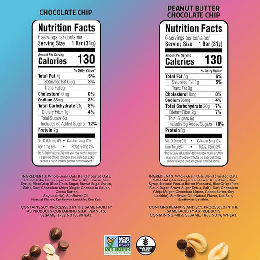 JUNKLESS Chewy Granola Bars Twin Pack – Chocolate Chip & Peanut Butter Chocolate Chip (12 Bars)–Less Sugar, Non-GMO, Gluten-Free, Wholesome Snack Bars for Kids & Adults, 2 Boxes