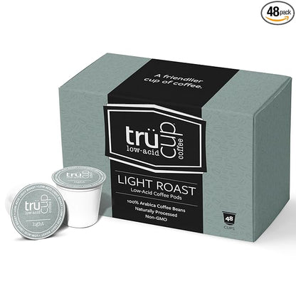 trücup Low Acid Coffee K-Cups - Light Roast - Single Serve Coffee Pods - Can Be Gentle on the Stomach (48 Count)