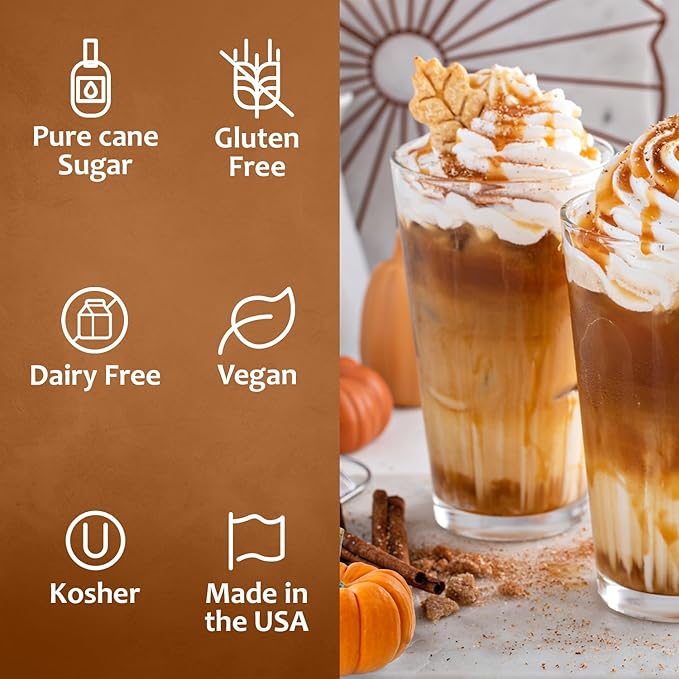 Syruvia Pumpkin Spice Syrup – 25.4 fl oz – Syrup for Coffee, Lattes, Shakes, Smoothies, Desserts – 100% Vegan, Gluten Free, Kosher (Pack of 3)
