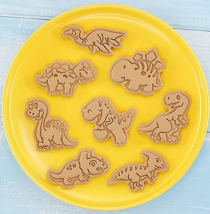 8 Pcs Dinosaur Cookie Cutters Set, 3D Dinosaur Style Baking Molds with Plunger Stampers, Cookie Cutter for Baking, Fondant, Cheese, and Pastries(K8)