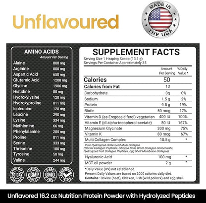 Multi Collagen Protein Powder 16.2 oz (Pack of 6) | 5 Types with Bone Broth, Hydrolyzed Peptides, Biotin & MCT Oil, Unflavored, Supports Skin, Hair, Nails, Joints & Gut Health