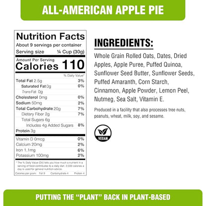 PLANTSTRONG All American Apple Pie Granola Snack Mix - Whole Grain, Naturally Sweetened With Fruit, Plant Based, Oil Free - Pack of 4 x 9oz Bags