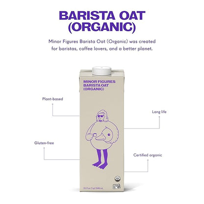 Minor Figures - Oat Milk - Organic - Barista Standard - 32 Oz - 6 Pack - Non Gmo - Plant Based - Vegan - Dairy Free - Shelf Stable - Unsweetened