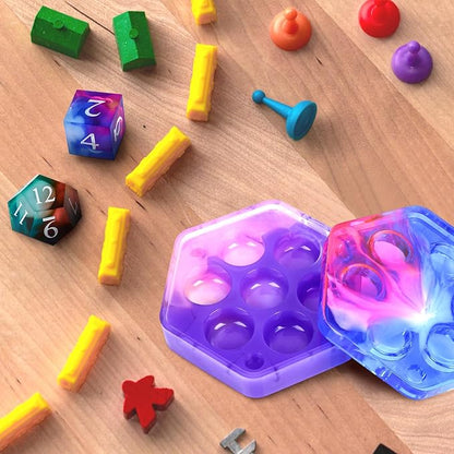 KISREL Dice Resin Molds, DND Dice Set and Organizer Box Epoxy Resin Mold with 7 Standard Stereoscopic Dice Cavities, Silicone Molds for Resin, DND Dice Set Making Kit, Table Board Game