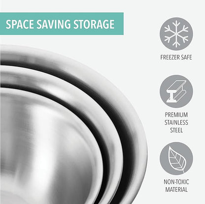 Mixing Bowls with Lids Set, Stainless Steel Mixing Bowls with Airtight Lids, Nesting Mixing Bowl Set for Space Saving Storage, Ideal for Cooking, Baking, Prepping & Food Storage