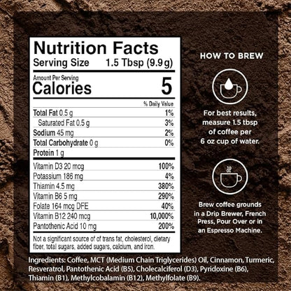 VitaCup Genius Ground Keto Coffee w/Turmeric, MCT Oil, B Vitamins, D3, Ground Coffee Medium Dark Roast, Bold & Smooth, 100% Arabica Coffee Grounds, 3 bags, 11oz each
