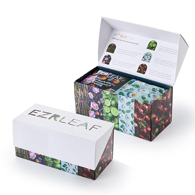 Decaf Herbal Tea Sampler – EZR Leaf 22ct Caffeine-Free Pyramid Bags, Assorted Fruit & Floral Blends with Lemon Verbena, Chamomile Mint, Dreamland, Roselle – Variety Tea Gift Set for Tea Lovers