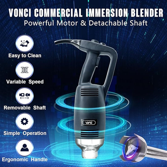 VONCI 750W Commercial Immersion Blender, Electric Hand Blender with 16" Detachable Shaft, Variable Speed 8000-19000RPM,Industrial Immersion Blender for Restaurant Kitchen.Extra Heavy Duty Hand Mixer.