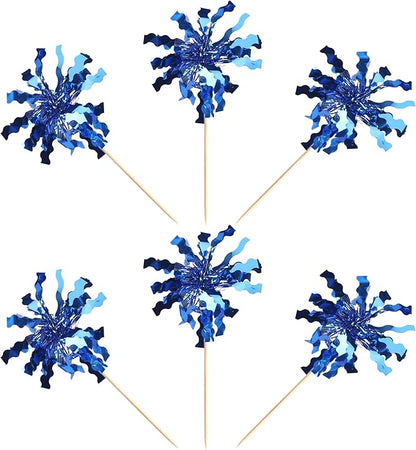 30 PCS Foil Firework Cupcake Toppers Sparkle Tinsel Cupcake Picks Happy Birthday Cake Toppers Drink Stirrers Cocktail Fruit Toothpicks for Baby Shower Birthday Party Decorations Supplies Dark Blue