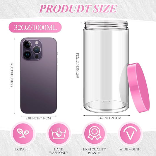Patelai 4 Pieces Round Wide-mouth Leak Proof Plastic Container Jars with Lids for Travel Storage Makeup Beauty Products Face Creams Oils Salves Ointments DIY Making(32 Ounce,Pink)