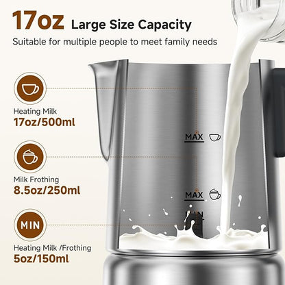 AMZCHEF 8-IN-1 Milk Frother and Steamer 600W w/Smart Touch Control, 17oz/500ml Detachable Frother for Coffee, Automatic Warm and Cold Foam Maker, Hot Chocolate Maker, Dishwasher Safe