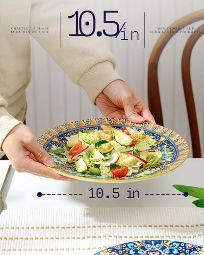 getstar Dinner Plates Set of 6, 10.5 Inch Ceramic Plates, Microwave, Oven and Dishwasher Safe, Colorful Bohemian Style Dishes for Kitchen