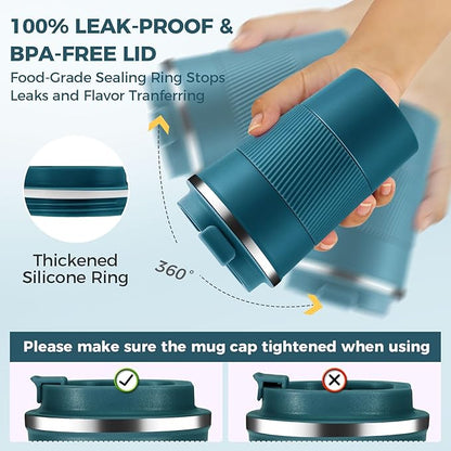 Volhoply 13 oz Stainless Steel Insulated Travel Coffee Mug with Fip Lid Bulk 2 Pack,Reusable Double Wall Vacuum Metal Coffee Cup,Portable Leak Proof Thermal Tumbler for Hot&Cold Drinks(Assort Color,2)