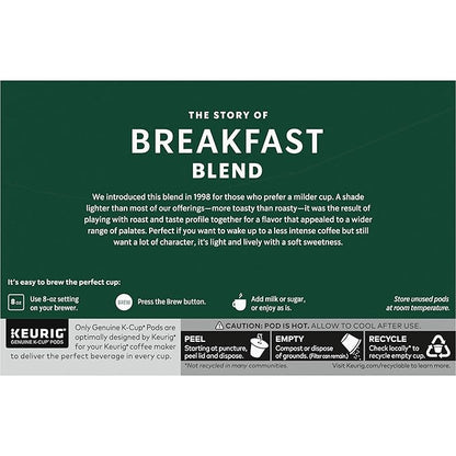 Starbucks K-Cup Coffee Pods, Medium Roast Coffee, Breakfast Blend for Keurig Brewers, 100% Arabica, 6 boxes (60 pods total)