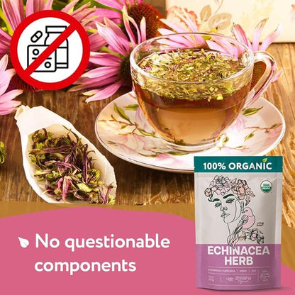 Organic Echinacea Tea Loose Leaf (4 oz.) – Echinacea Herb - Immunity Tea - Respiratory, Digestion - Equinacea Organica