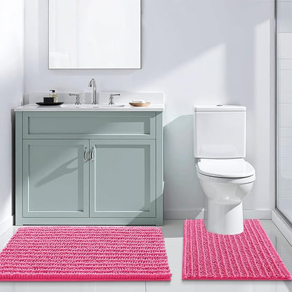 Arotive Luxury Chenille Bathroom Rug Mat, Extra Soft Thick Absorbent Shaggy Bath Rugs, Non-Slip Machine Wash Dry, Plush Bath Mats for Bathroom, Shower and Tub, 34x21, Deep Pink