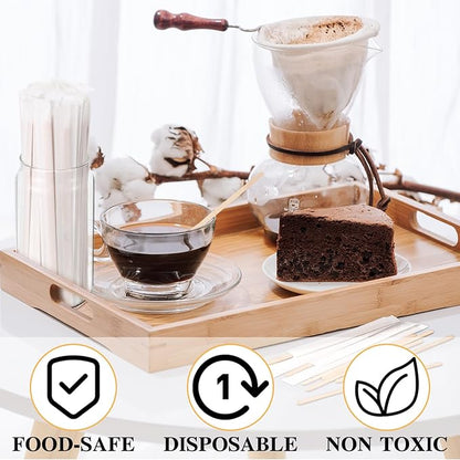Amyhill 1000 Pcs Individually Wrapped Wooden Coffee Stirrers, Disposable Coffee Stir Sticks Round End Sticks Bulk Wood Stirrers for Cocktail Hot Drinks Restaurant Bar Home Office (5.5 Inch)