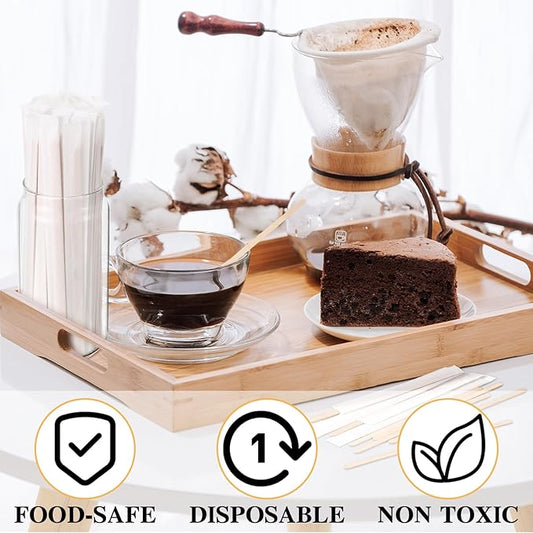 Amyhill 4000 Pcs Individually Wrapped Wooden Coffee Stirrers, Disposable Coffee Stir Sticks Round End Sticks Bulk Wood Stirrers for Cocktail Hot Drinks Restaurant Bar Home Office (5.5 Inch)
