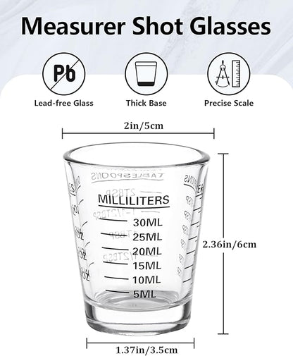Shot Glasses Measuring Cup Set 4PACK Espresso Shot Glasses Liquid Heavy Glass 26-Incremental Measurement 1 OZ, 2 TBS, 6 TSP, 30 ML Kitchen Tools (Black)
