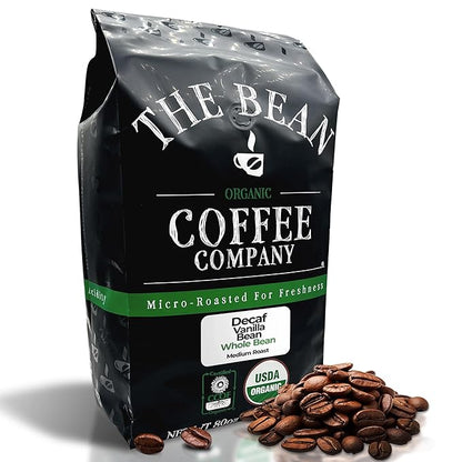 The Bean Organic Coffee Company Water Processed DECAF Vanilla Bean, Medium Roast, Whole Bean Coffee, 5-Pound Bag