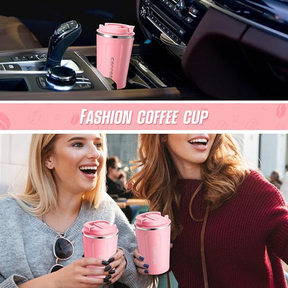 Sieral 4 Pcs 13 oz Travel Coffee Mug Insulated Reusable Coffee Cups with Leakproof Lid Stainless Steel Portable Tumbler for Keep Hot or Ice Milk Tea(Pink)