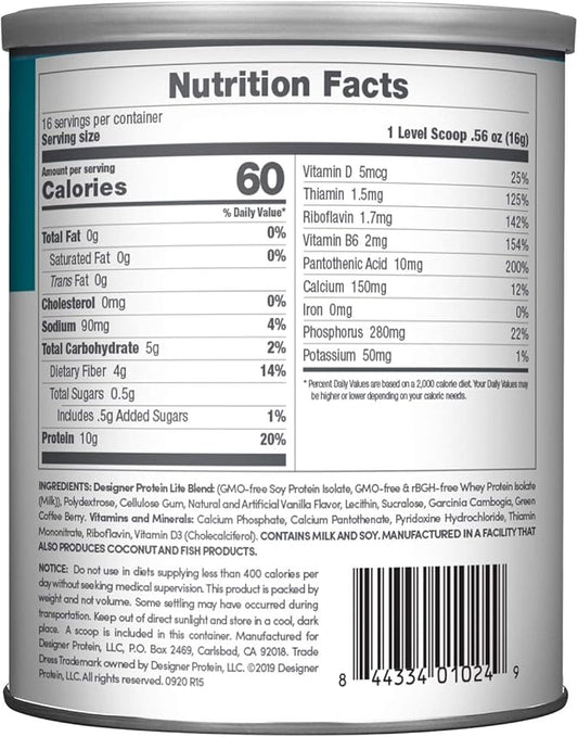 Designer Wellness, Designer Lite, Low Calorie Natural Protein, Prebiotic Fiber, Key Vitamins & Minerals, Vanilla Cupcake, 9.03 Ounces