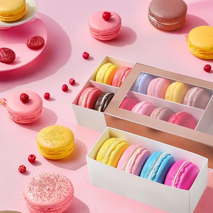 25 Macaron Boxes for 6 Macarons Kraft Macaron Boxes with Interior Measurement 7.3" x 1.9" x 1.9" Macarons Gift Boxes with Clear Window (without Macaron inside)