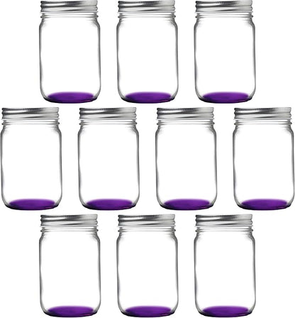 DISCOUNT PROMOS 10 Decorating Mason Jars Set, 12 oz. - Canning, Aluminum Lid - Purple