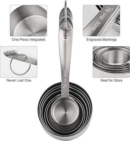 Stainless Steel Measuring Cups - 7 Piece Set, Metric & US, Includes 2/3 & 3/4 Measure Cups