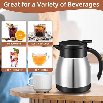 Norme 2 Pcs Thermal Coffee Carafe Insulated Stainless Steel Coffee Carafe for Hot Liquid Vacuum Thermal Pot Creamer Pitcher Dispenser with Brushes Keeping Hot Water Milk(Silver,17 oz)