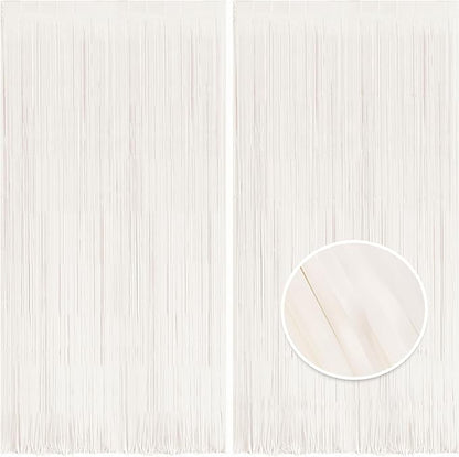BRAVESHINE Tinsel Photo Backdrop Curtains - 2 Pack 3.2x8.2ft White Foil Fringe Streamer Curtain for Halloween/Boo Day/Valentine’s/Birthday/Christmas/Engagement/Bridal Shower Party Supplies Decorations