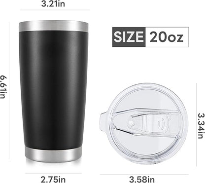 20 oz Tumbler with Lid Stainless Steel Double Wall Vacuum Insulated Tumblers Powder Coated Cups Travel Mug Keep Drinks Cold and Hot, Black